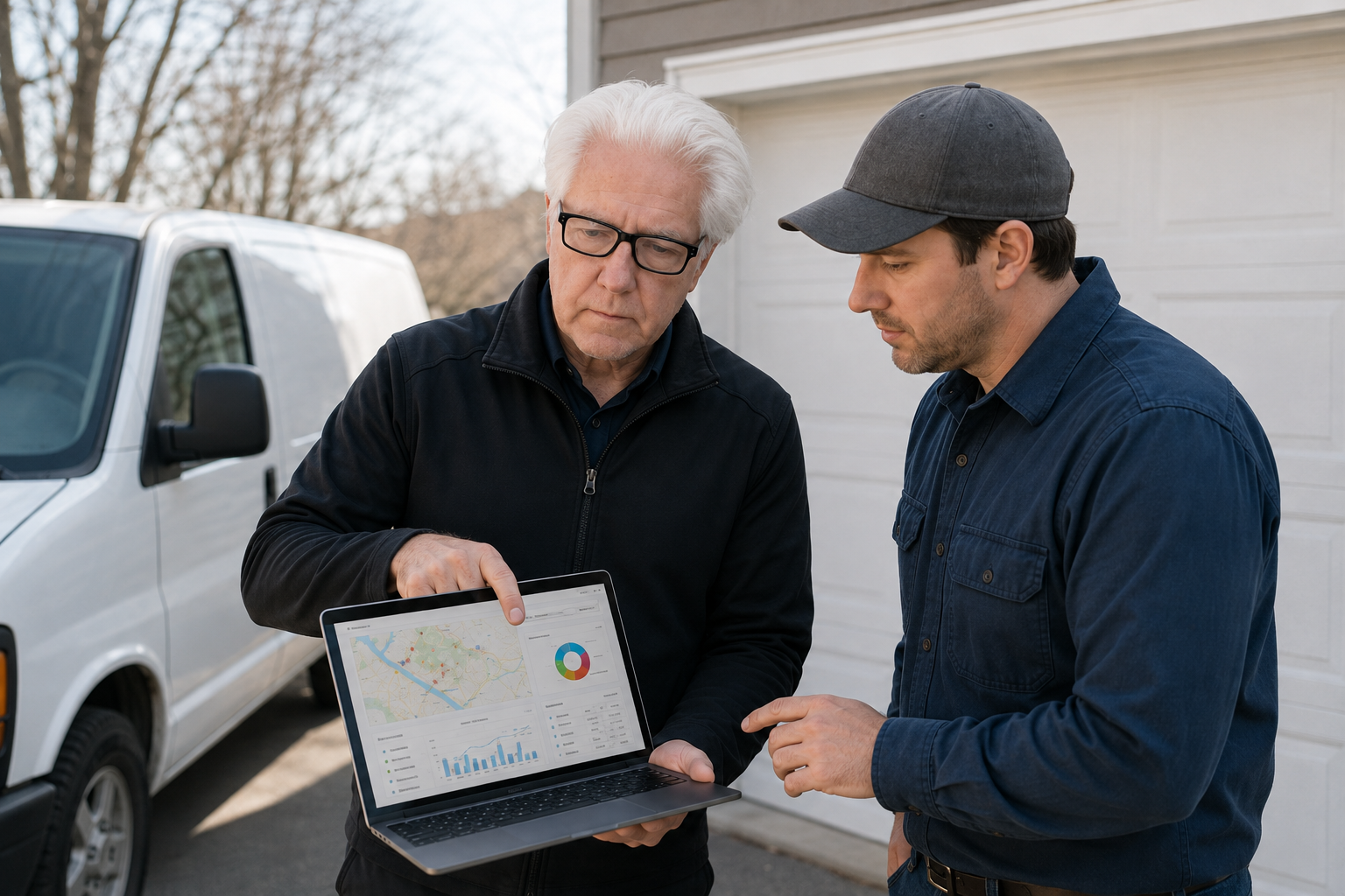 Fieldmark Local consultant reviewing local visibility audit findings with a service business owner